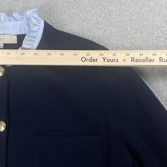 Loft Ruffle Neck Sweater Womens XL Navy Button Up Cardigan Workwear Fall Casual - Picture 5 of 12